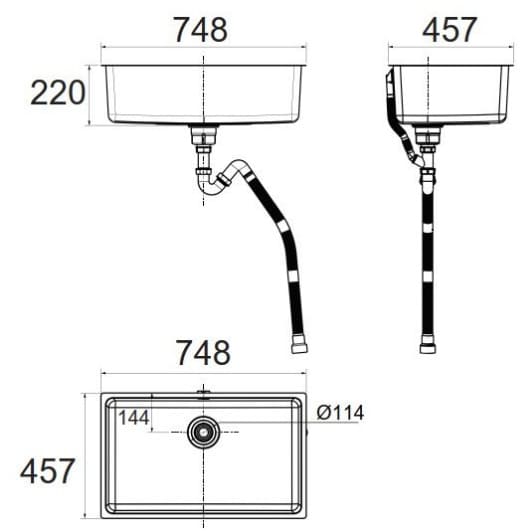 Bản vẽ kỹ thuật Chậu rửa bát 1 hố American Standard FFASX125