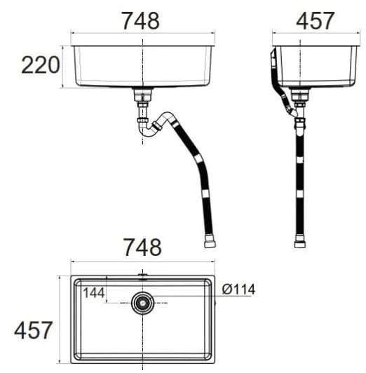 Bản vẽ kỹ thuật Chậu rửa bát 1 hố American Standard FFASX125