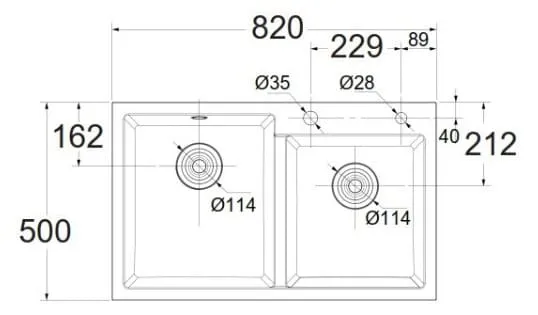 Bản vẽ kỹ thuật Chậu rửa bát 2 hố American Standard FFASX902