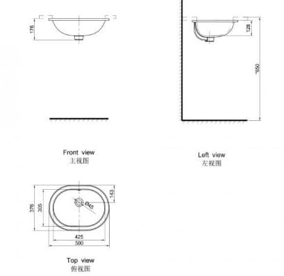 Bản vẽ kỹ thuật Chậu rửa mặt âm bàn Axent L082-4101-M2