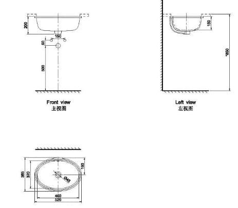 Bản vẽ kỹ thuật chậu rửa mặt âm bàn Axent L302-4101-M1