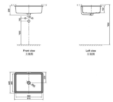 Bản vẽ kỹ thuật chậu rửa mặt âm bàn Axent L304-4101-M1