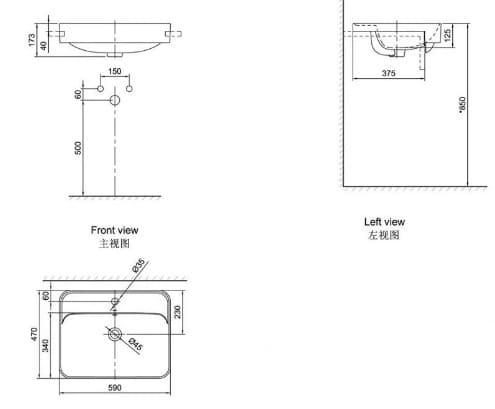 Bản vẽ kỹ thuật Chậu rửa mặt bán âm Axent L508-6101-M1
