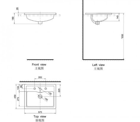 Bản vẽ kỹ thuật Chậu rửa mặt âm bàn Axent L530-3101-M1