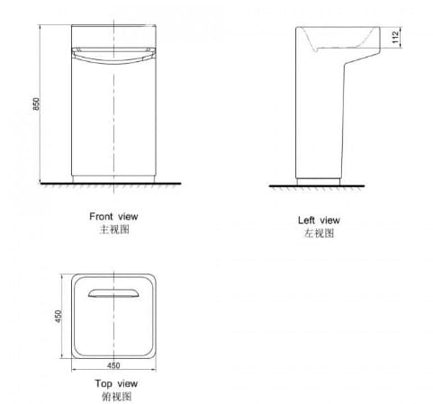 Bản vẽ kỹ thuật Chậu rửa đặt sàn kiểu dáng Thụy Sĩ Axent L701-9101-M1