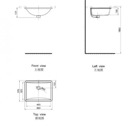 Bản vẽ kỹ thuật Chậu rửa mặt âm bàn Axent L070-4101-M2