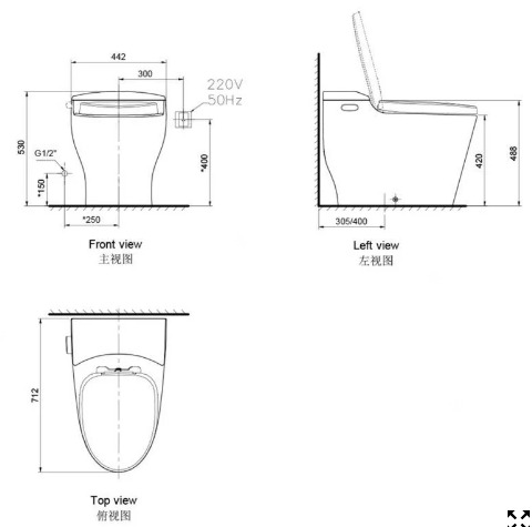Bản vẽ kỹ thuật Bồn cầu đặt sàn Axent W320-1431-M1