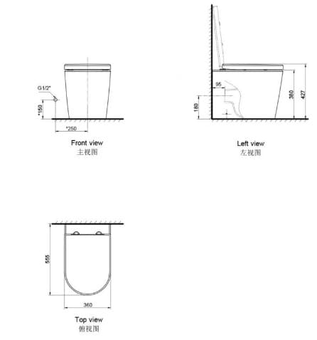 Bản vẽ kỹ thuật Bồn cầu đặt sàn Axent W351-1091-M2