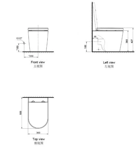Bản vẽ kỹ thuật Bồn cầu đặt sàn Axent W351-1091-M2