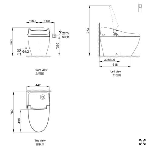 Bản vẽ kỹ thuật Bồn cầu thông minh Axent E006-0131-M2