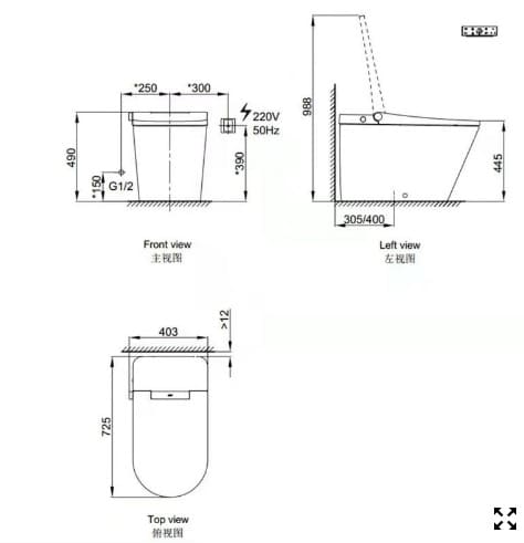 Bản vẽ kỹ thuật bồn cầu thông minh Axent E312-0131H-M2