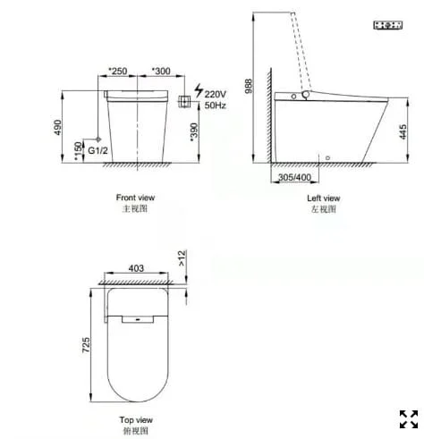 Bản vẽ kỹ thuật bồn cầu thông minh Axent E312-0131H-M2