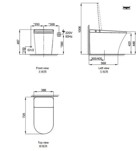 Bản vẽ kỹ thuật bồn cầu thông minh Axent E330-0131H-M1