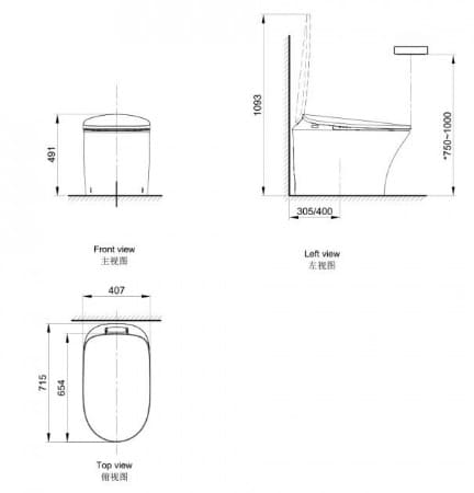 Bản vẽ kỹ thuật Bồn cầu thông minh Axent E720-0131-M1