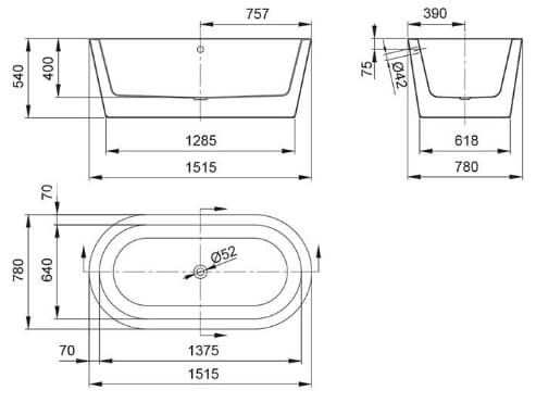 Bản vẽ kỹ thuật bồn tắm đặt sàn cao cấp Axent T011-0701-M1