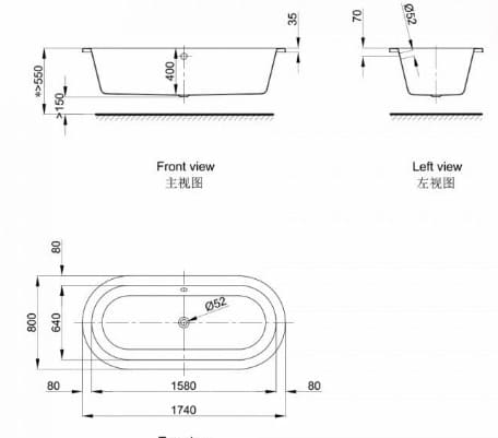 Bản vẽ kỹ thuật bồn tắm xây cao cấp Axent T013-T501-M1