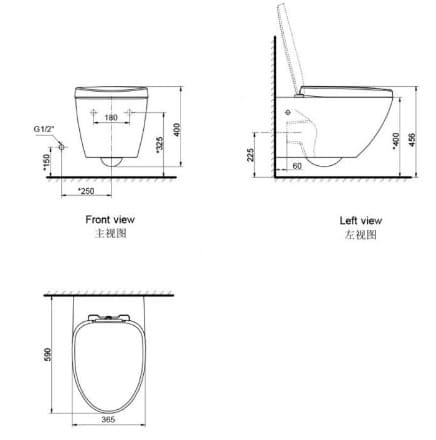 Bản vẽ kỹ thuật Bồn cầu treo tường Axent W378-1091-M1