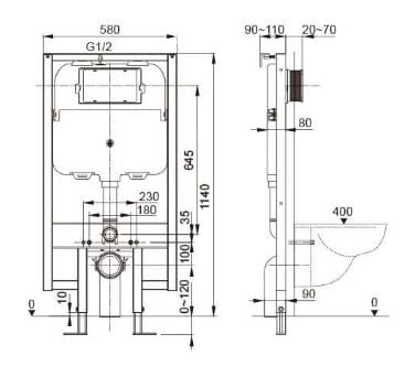 Bản vẽ kỹ thuật Khung két nước âm tường cơ chế khí nén Axent Q730-0101-M1