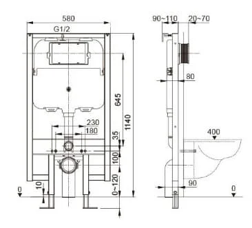 Bản vẽ kỹ thuật Khung két nước âm tường cơ chế khí nén Axent Q730-0101-M1