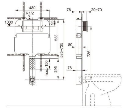 Bản vẽ Khung két nước âm tường cơ khí Axent Q731-0101-M1