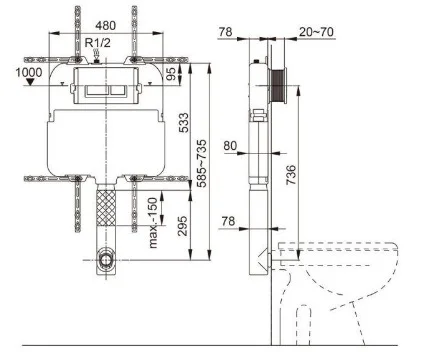 Bản vẽ Khung két nước âm tường cơ khí Axent Q731-0101-M1