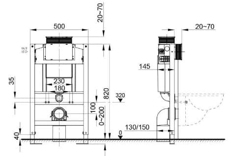 Bản vẽ kỹ thuật Khung két nước âm tường cơ chế khí nén Axent Q761-0101-M1
