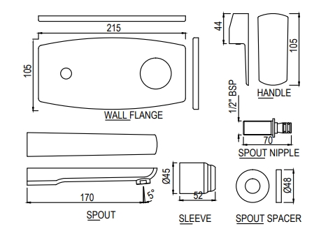 Bản vẽ vòi chậu gắn tường Ấn Độ Jaquar KUP-CHR-35233NKPMV