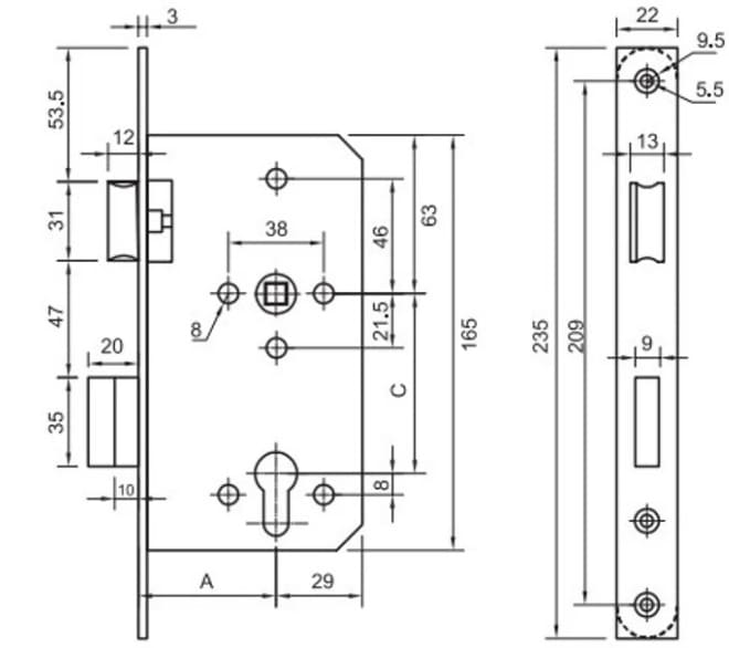 Bản vẽ kỹ thuật Thân Khóa Màu Đen Mờ Yale YML01/5572 
