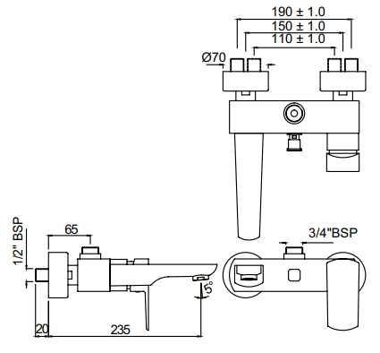 Bản vẽ kỹ thuật vòi chậu rửa mặt Jaquuar KUP-ABR-35115PMV