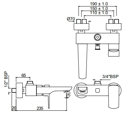 Bản vẽ kỹ thuật vòi chậu rửa mặt Jaquuar KUP-BLM-35115PMV