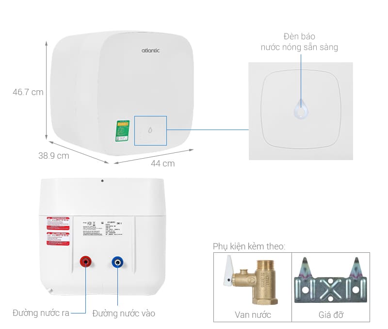 Bản vẽ kỹ thuật Bình Nóng Lạnh Vuông 30L Atlantic Ami Squa 30