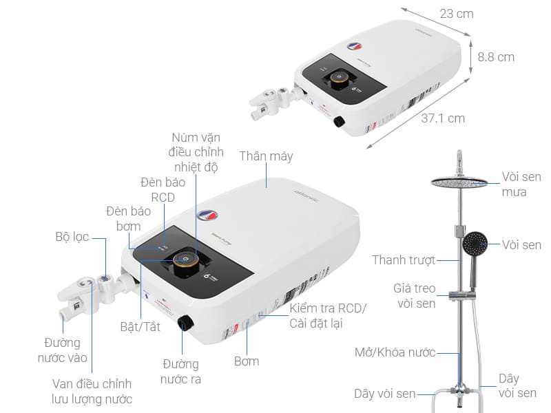 Bản vẽ kỹ thuật Máy tắm nóng trực tiếp Atlantic Tempo Turbo 6000 PU RS 