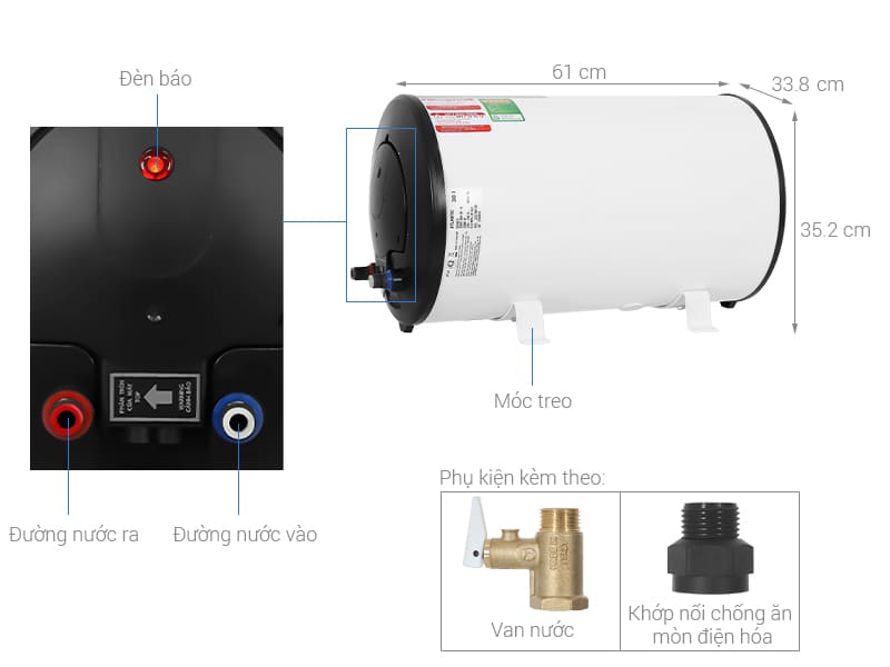 Bình nóng lạnh Atlantic SWH 30H M-5 OPRO SLIM (Bình ngang)