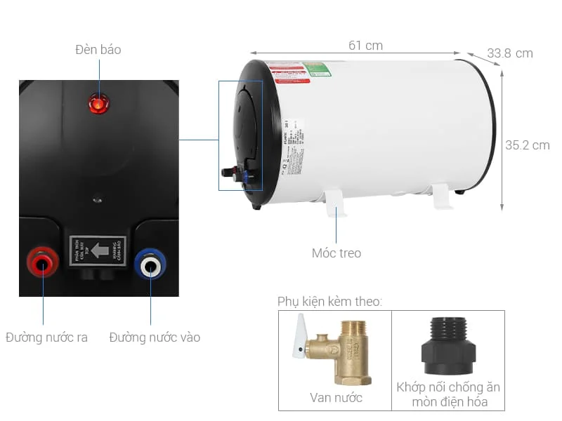 Bình nóng lạnh Atlantic SWH 30H M-5 OPRO SLIM (Bình ngang)