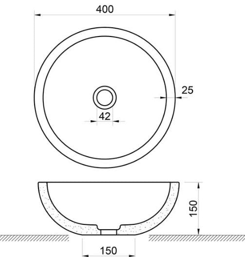Bản vẽ kỹ thuật Chậu Rửa Mặt Đặt Bàn Đá Tự Nhiên Kanly MAR14V 