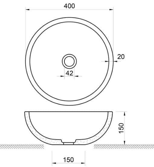 Bản vẽ kỹ thuật Chậu lavabo đặt bàn đá tự nhiên Kanly MAR133N 