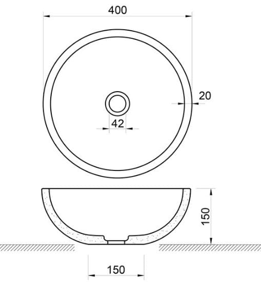 Bản vẽ kỹ thuật Chậu lavabo đặt bàn đá tự nhiên Kanly MAR11N 