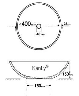 Bản vẽ kỹ thuật Chậu lavabo đặt bàn đá Marble tự nhiên Kanly MAR14I