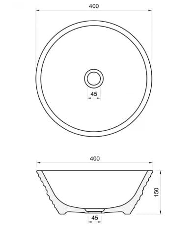 Bản vẽ kỹ thuật chậu lavabo đặt bàn sứ mỹ thuật Kanly SU018 