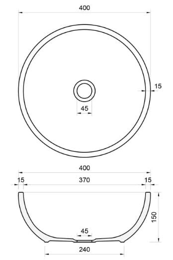 Bản vẽ kỹ thuật chậu lavabo đặt bàn sứ mỹ thuật Kanly SU126 