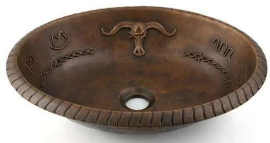 Chậu lavabo đặt bàn đồng thau họa tiết đầu trâu Kanly BS026