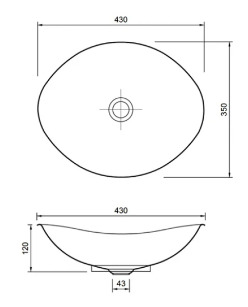 Bản vẽ kỹ thuật chậu lavabo đặt bàn đồng đỏ Kanly RSC046V