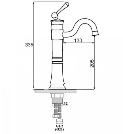 Bản vẽ kỹ thuật vòi lavabo nóng lạnh bằng đồng cổ điển Kanly GCA16 