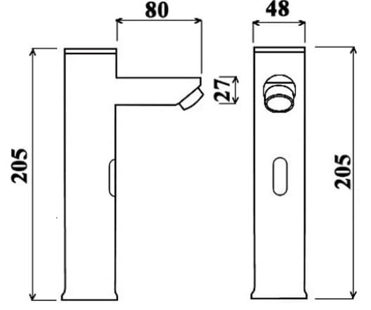 Bản vẽ kỹ thuật vòi lavabo cảm ứng nóng lạnh bằng đồng cổ điển Kanly GCVC1 
