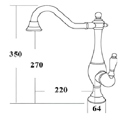 Bản vẽ kỹ thuật vòi rửa bát nóng lạnh đồng cổ điển Kanly GCC06