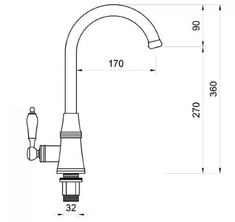 Bản vẽ kỹ thuật vòi rửa bát nóng lạnh đồng cổ điển Kanly GCC07 