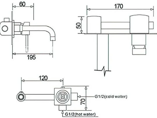 Bản vẽ kỹ thuật vòi lavabo nóng lạnh âm tường bằng đồng cổ điển Kanly GCT04 
