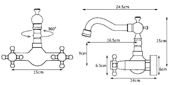 Bản vẽ kỹ thuật vòi lavabo nóng lạnh âm tường bằng đồng cổ điển Kanly GCT06 