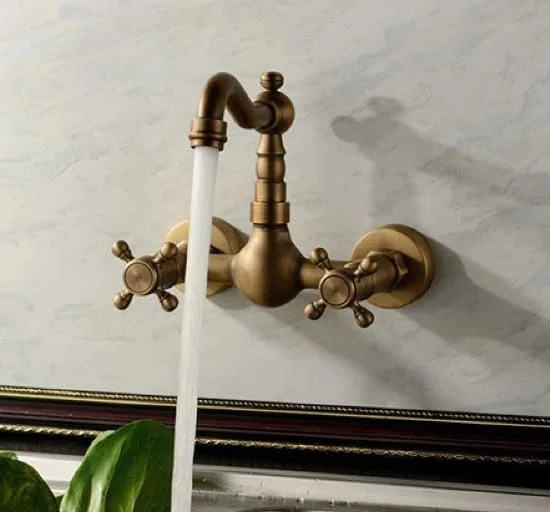 Vòi lavabo nóng lạnh âm tường bằng đồng cổ điển Kanly GCT06 