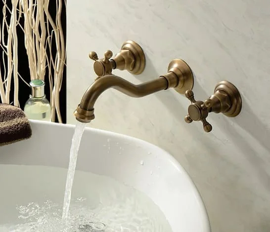 Vòi lavabo nóng lạnh âm tường bằng đồng cổ điển Kanly GCT08